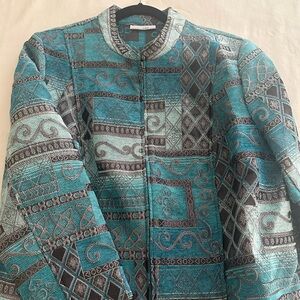 GORGEOUS Elegant or Casual Dressbarn Jacket Teal, Black, Silver and Grey Paisley